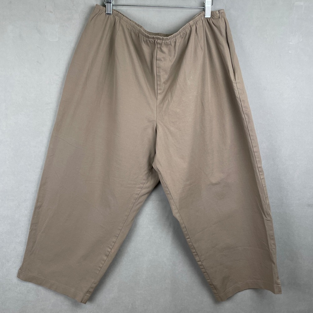 Eileen Fisher Woman 3X Tan‎ Organic Cotton Stretch Twill Cropped Wide Leg Pants